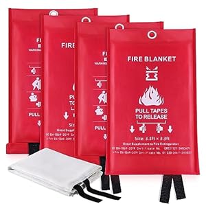 KITOSUN Fire Blanket for Kitchen Home Emergency – Fiberglass Blankets Fire Survival Suspension Flames Retardant Extinguisher Great for Stove Car Garage Office Camping Caravan BBQ Safety (4-Pack)