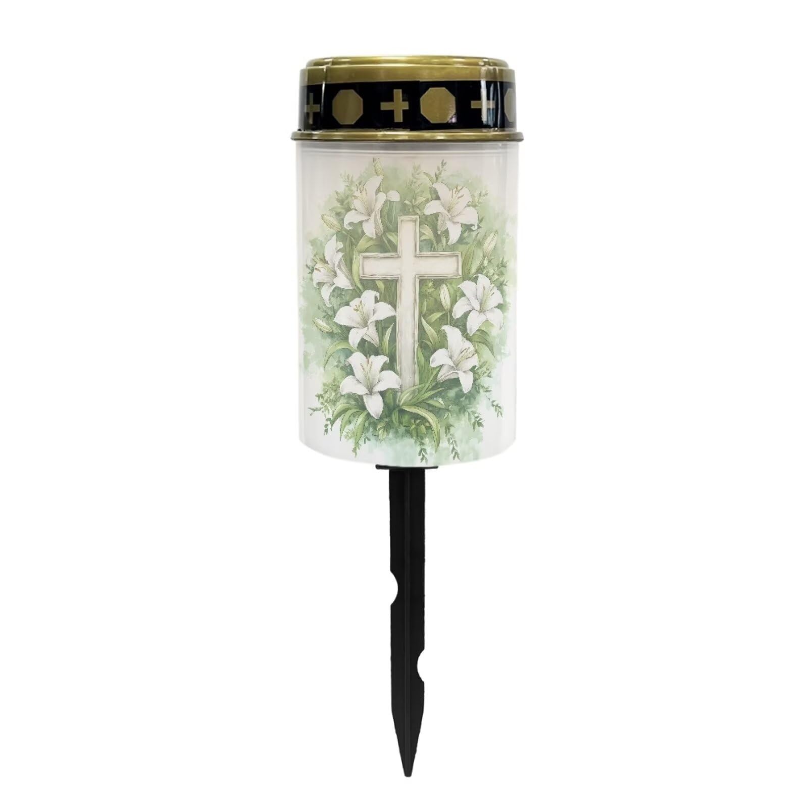 Cross Lily Print Solar Garden Stake Lights Grave Lamp for Outdoor Cemetery Waterproof Dustproof Flameless Solar Lights Automatic Solar Light Solar Light Grave Decoration