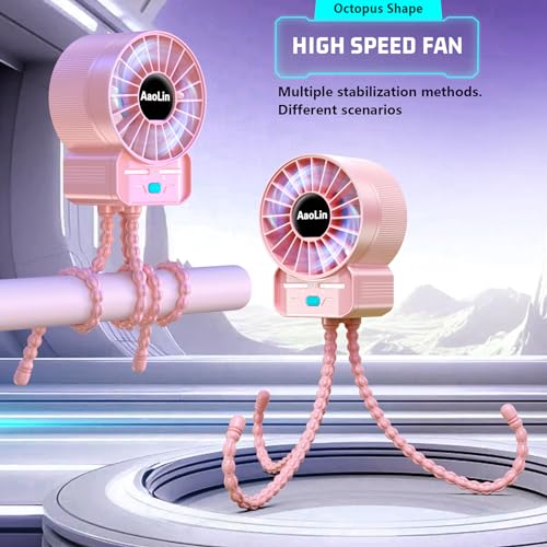 Image of 2 Pack Multifunctional Portable Stroller Fan 4 Speed 6600rpm High Speed Usb Rechargeable Personal Mini Handheld Fan Extended Tripod For Desktop Winding Kids Bed Treadmill Bike Golf Cart Outdoor Travel