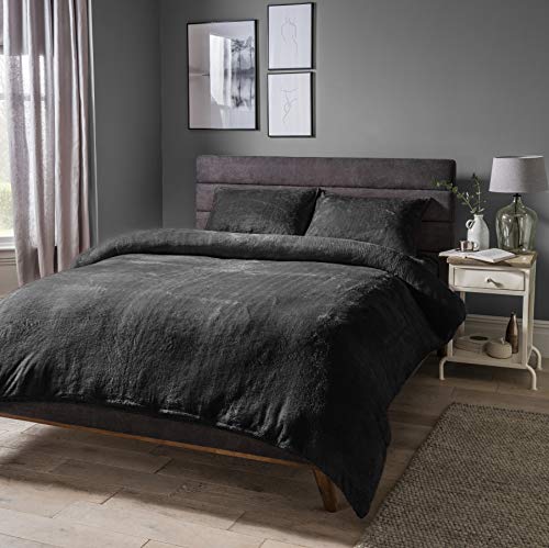 Rupa Dee CazaTeddy Fleece Extra Plush Duvet Cover Bedding Set Quilt Cover With Pillow Cases (Charcoal, Super King)