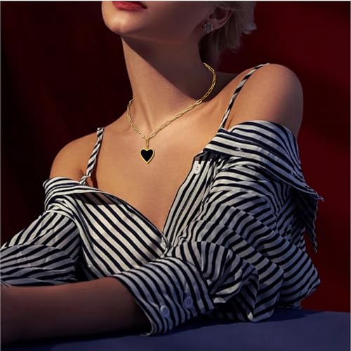 CANDYFACNY Heart Enamel Pendant Necklace for Women Girl Gold Plated Love Paperclip Chain Necklaces Cute Preppy Heart Love Charm Chain Necklaces Trendy Jewelry Valentine's day Gifts2