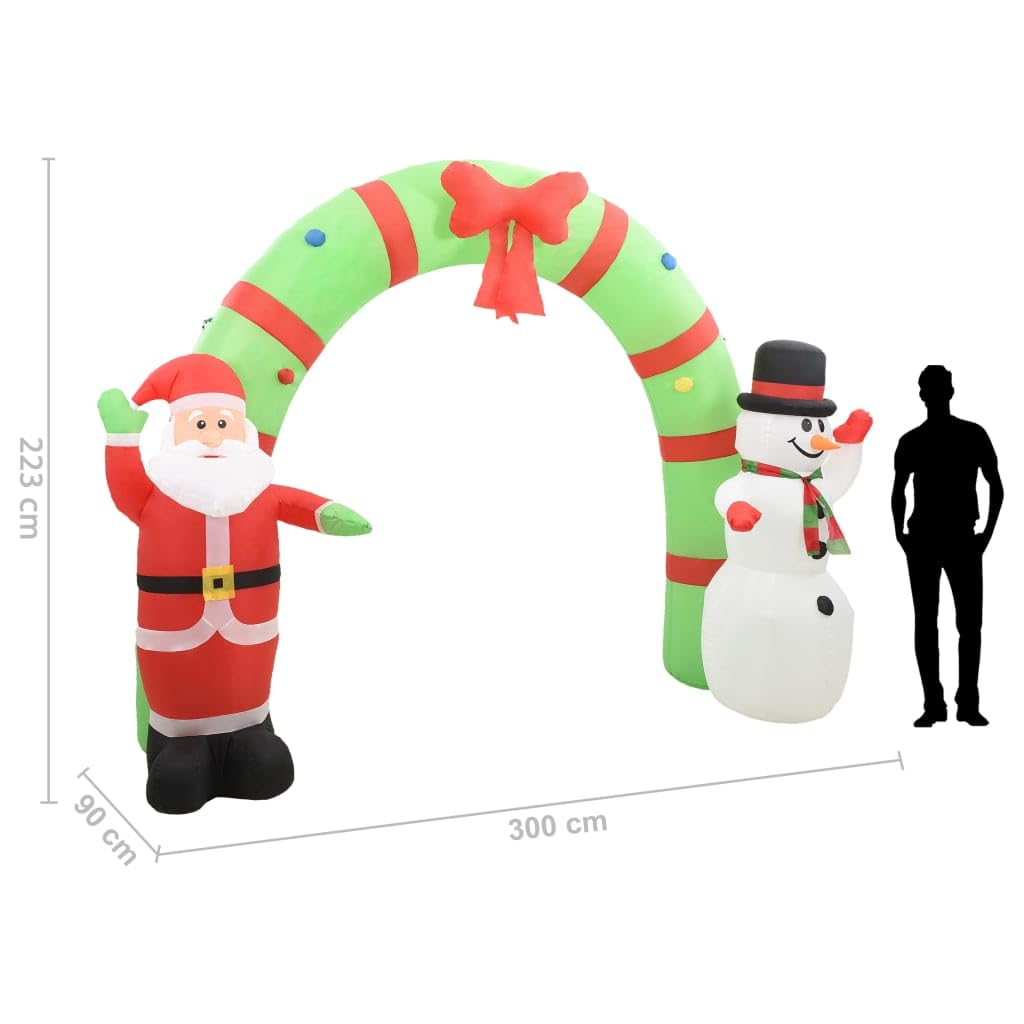 Aufblasbarer Weihnachtsmann und Schneemann Deko Bogen aus Textilgewebe 223cm Höhe mit LED Beleuchtung, selbstaufblasbar, wasserdicht, für Garten, Balkon, Terrasse und Innenbereich