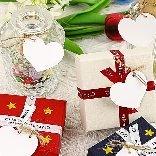 100 Stück Weiße Geschenkanhänger Herz Anhänger Papier 4 x 4,5cm Hochzeit Herz Etiketten mit Schnur Herz Kraftpapier Anhänger für Valentinstag Party Geburtstag Christmas