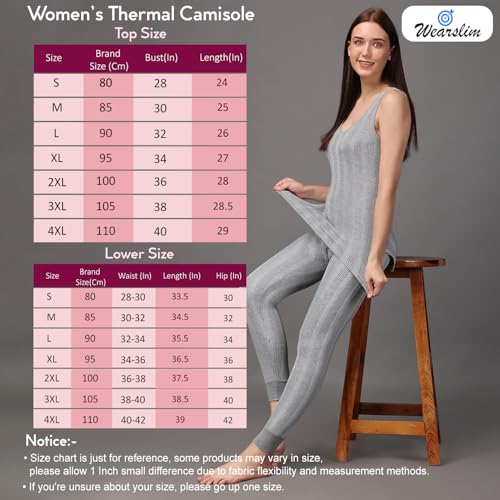 Image of Wearslim Women's Cotton Thermal Underwear Set, Thermal Sleeveless Camisole and Pant Set, Round Neck Tank Tops & Bottom Soft Warmer
