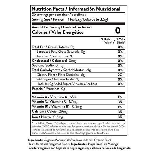 Miracle Tree - Organic Moringa Superfood Tea, 2 Pack Bundle, 2X25 Individually Sealed Tea Bags (Earl Grey, Lemon) #TOP7