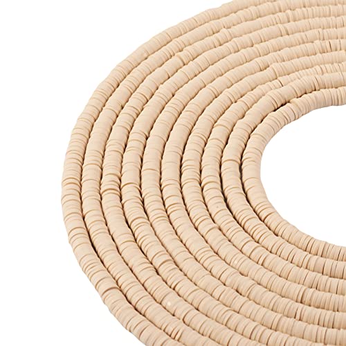 Bestewelry Lot de 10 fils de perles Heishi rondes et plates en argile polymère de 6 mm pour la fabrication de bracelets, colliers, bijoux (beige) Cover