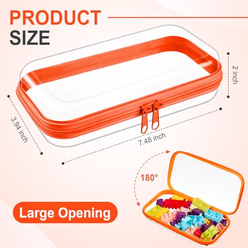 Image of Hoolerry 4 Pcs Hard Clear Zipper Case Makeup Bags Plastic Zipper Pouch Transparent Storage Box Containers for Cosmetics, Snacks, Building Blocks, Puzzles(Clear,7.5 x 3.9 x 2 in,Fluorescent)
