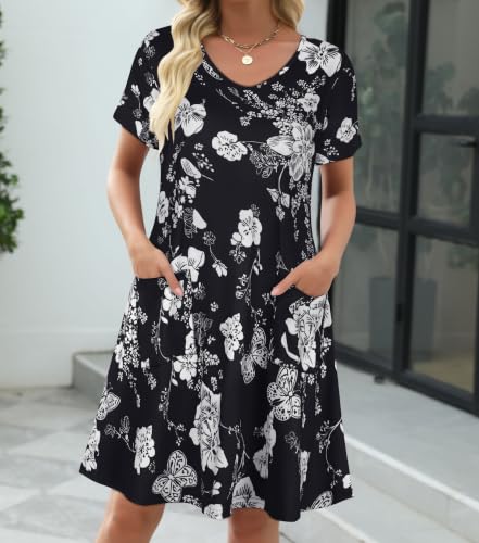 Image of CHICGAL Summer Dresses for Women V Neck Short Sleeve Casual Loose T Shirt Sundress Beach Cover Ups with Pockets 2026