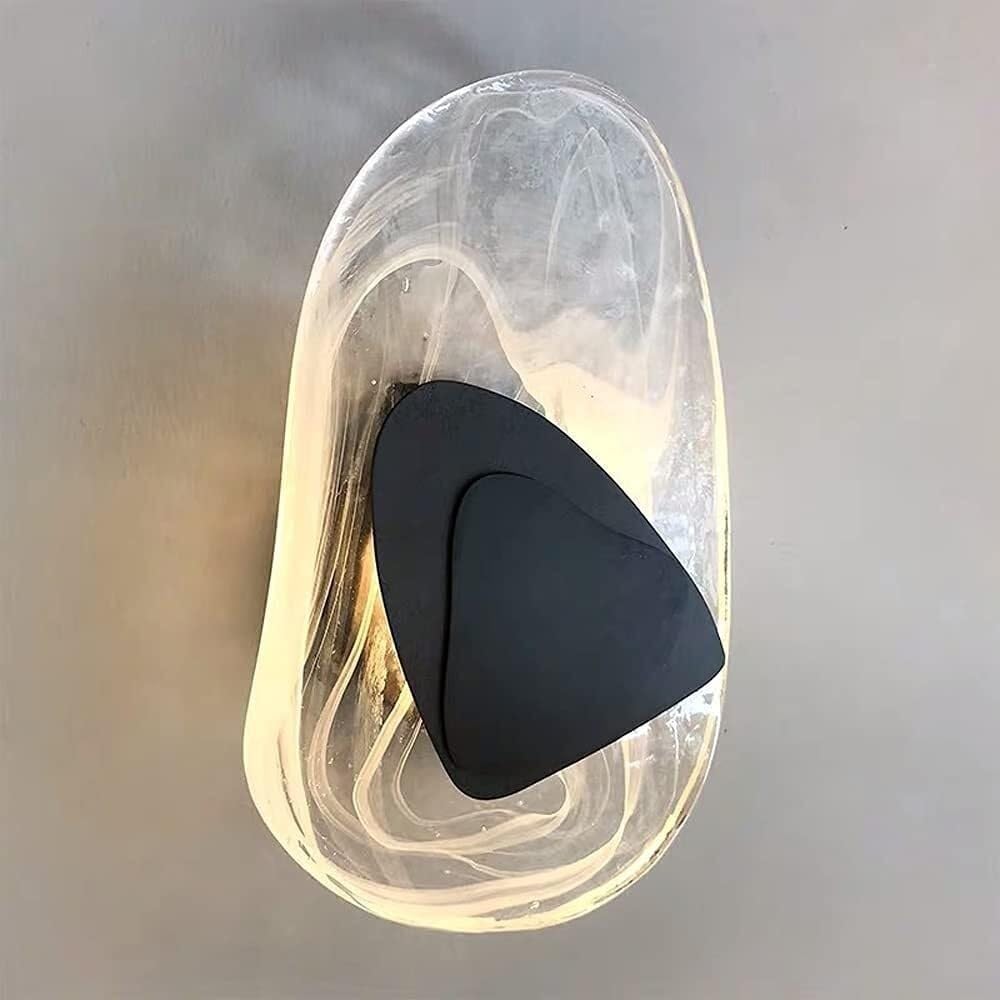 Applique da Parete per Camera da Letto, Stile Nordico, per Interni, con LED, Design aerodinamico in Vetro e Pietra, Luce Calda e soffusa (Nero).