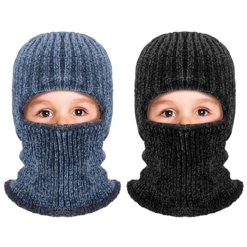 2 Pcs Ski Mask for Kids Face Cover Knitted Balaclava Ski Plush Mask for Boys Girls Winter Outdoor Sport Bike Cycling