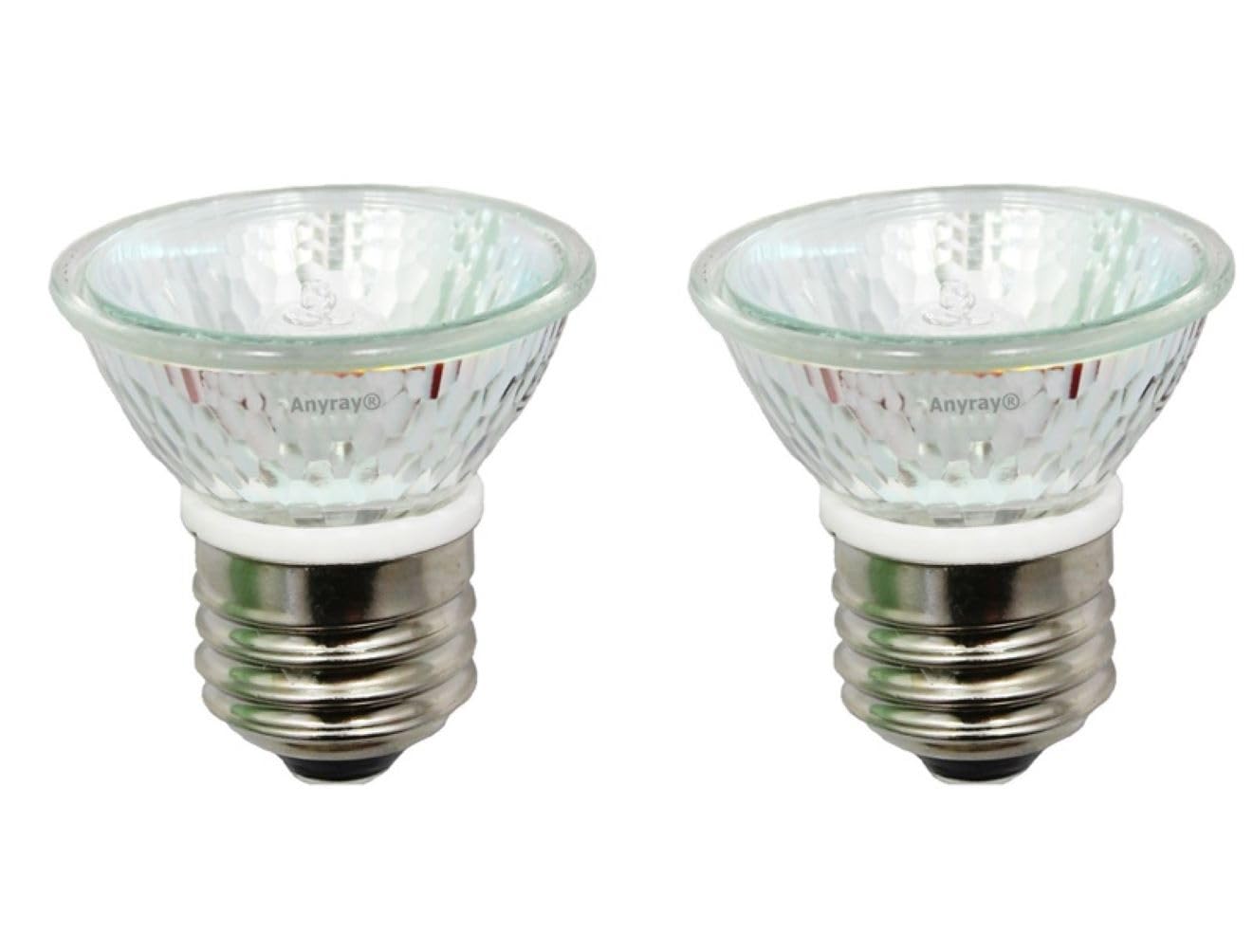 AnyrayA1875Y (2-Bulbs) HR16 120V 25W E27/E26 MR-16 25 Watt JDR C Bulb Lamp HR 16 with Lens