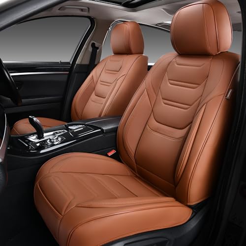 Image of TIEHESYT Car Seat Covers Full Set, Breathable Leather Automotive Front and Rear Seat Covers, Car Seat Protectors Full Set, Compatible with Most Vehicles, SUV (Brown, Front Pair)
