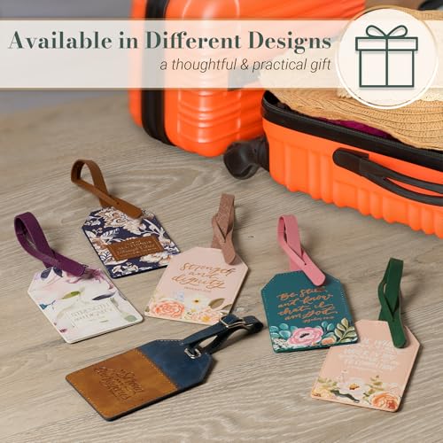 Christian Art Gifts Inspirational Vegan Leather Floral Scripture Luggage Tag for Women All Things Through Christ Cute Suitcase Baggage Accessory for Carry-on, Checked Bag, 4.8" x 3.1", Navy Blue/Brown4