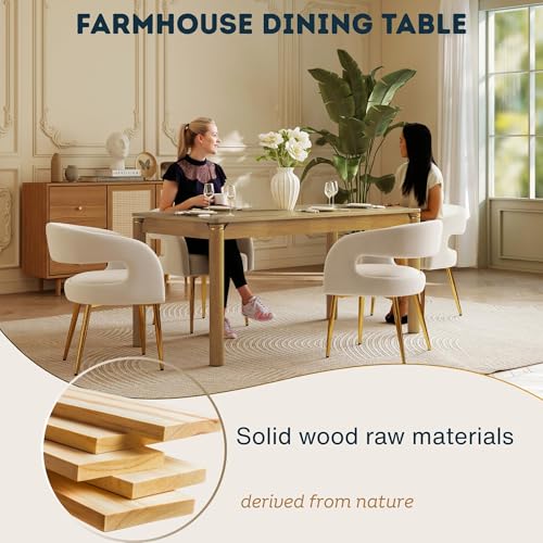 Image of Hyfirm Solid Wood Dining Table for 4-6, 63 Inch Mid Century Modern Rectangular Kitchen Table with Gold Ring Decoration, Farmhouse Dinner Table for Dining Room /Home Office /Restaurant, Natural