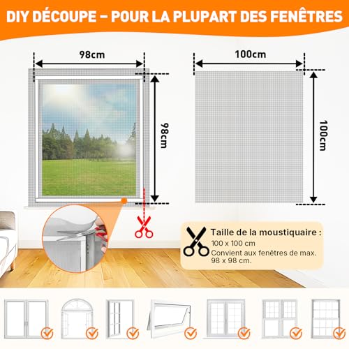 MLEJU Moustiquaire Fenêtre sans Perçage, 100x100cm, Retire Sans Traces – vue 7