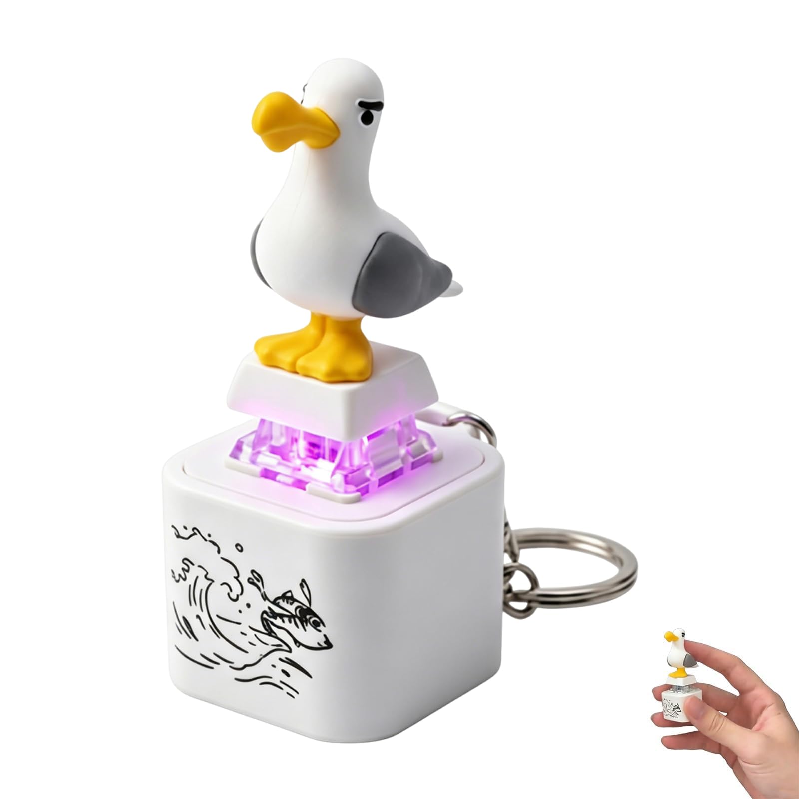 Seagull Mine Sound Button Keychain, Rechargeable Fidget Clicker with Real Sound and LED Light, Funny Interactive Seagull Clicker Croaking Fidget for Home Office Relax