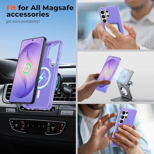 Image of SUPFINE Magnetic for Samsung Galaxy S26 Ultra Case with Screen Protector, (Built-in Magnets) (Military Grade Drop Protection) Slim Translucent Shockproof Phone Case,Purple