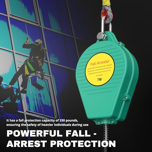 Image of 23ft Self Retracting Lifeline, 330LBS Fall Arrest Equipment, Fall Protection System with Dual Swivels, Alloy Steel Hook, & Flame Retardant Steel Wire Rope(Φ3.2mm)