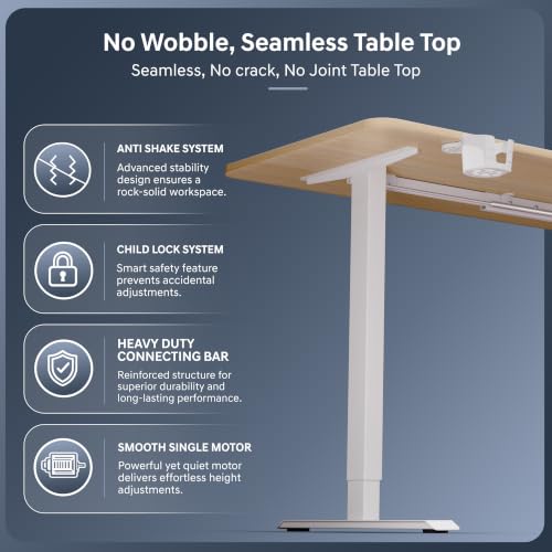 Image of Velocity Electric Height Adjustable Desk | No Split No Cut | 80 Kg Weight Capacity | 4 Year Warranty | Sit-Stand Table | 18mm One Piece Desk | 3 Memory Preset (Ork, Table top - 140cm)
