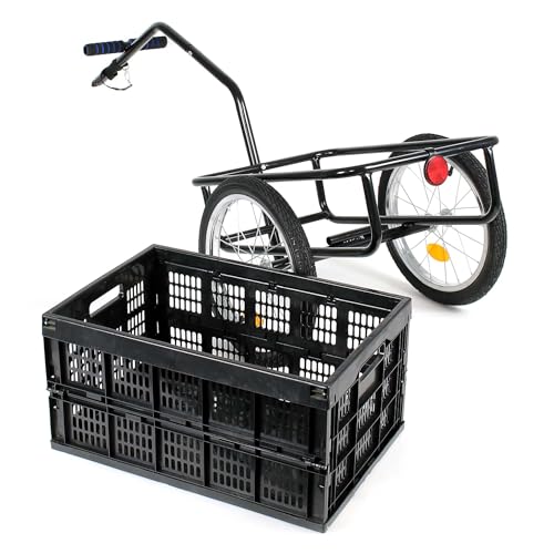 Wiltec Fahrrad Lastenanhänger 145x57,5x73 cm bis 50 kg, Fahrradanhänger mit Transportkiste, Schnellkupplung und Luftreifen, Handwagen Anhänger für Fahrrad