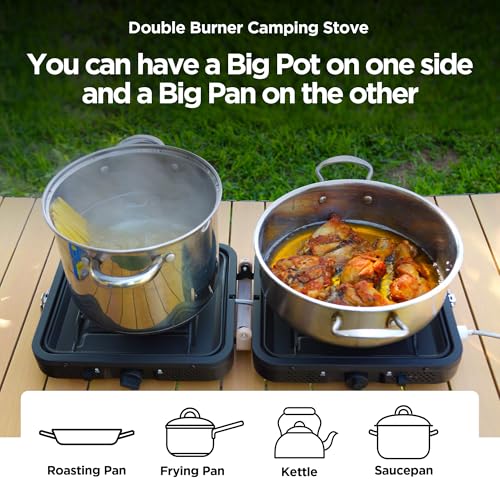 Propane 2-Burner Camping Stove with Carrying Bag, 17500 BTU Adjustable Burners, Portable Folding Gas Stove for Camping, Outdoor Cooking, Backpacking Camp Stove for BBQ, Camping Tailgating - Image 3