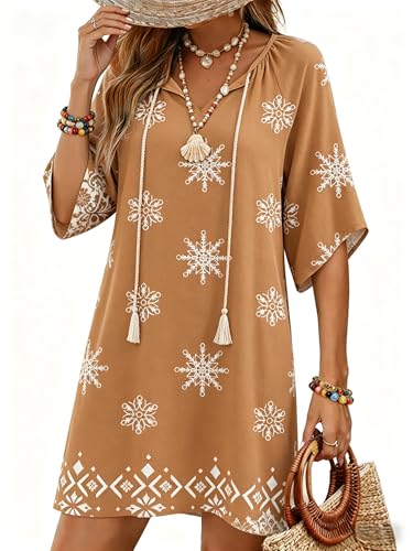 Image of Zeagoo Womens Summer Dress Casual Ruffle Tiered Floral Square Neck Sundresses Beach Boho Mini A-line Dress 2026 with Pockets
