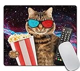 Amcove Funny cat in The 3D Glasses with Popcorn Basket Mousepad Non-Slip Rubber Gaming Mouse Pad Rectangle Mouse Pads for Computers Laptop Cat Desk Accessories