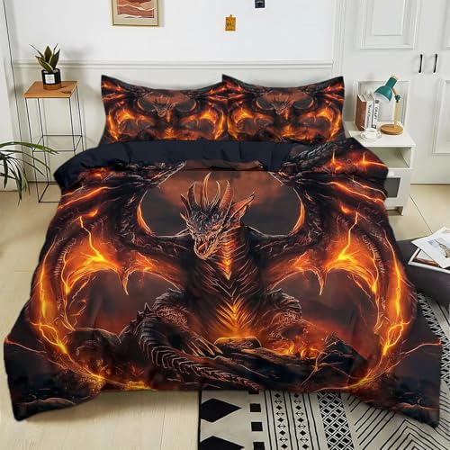 Generisch Bettwäsche 135x200 cm Flammenschwarzer Drache-Fantasie 3D...
