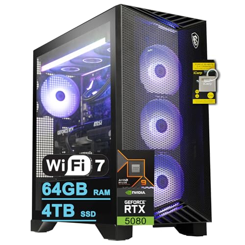 MSI Aegis ZS2 Gaming Desktop AMD 12-core Zen 5 Ryzen 9 9900X 64GB RAM 4TB SSD GeForce RTX 5080 DLSS 4 360mm Liquid Cooler 850W 80+ Gold PSU Support HDD Win11 w/ICP Hub