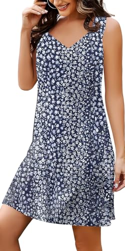 Image of SAUKOLE Summer Dresses for Women Casual Sleeveless Tank Dress Fashion V Neck Flowy Short Sundress
