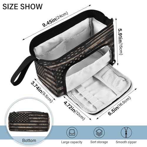 Image of Fisyme Vintage Brown American Flag Pencil Case Large Capacity Pencil Pouch Pen Bags Box Big Makeup Pencil Case Organizer