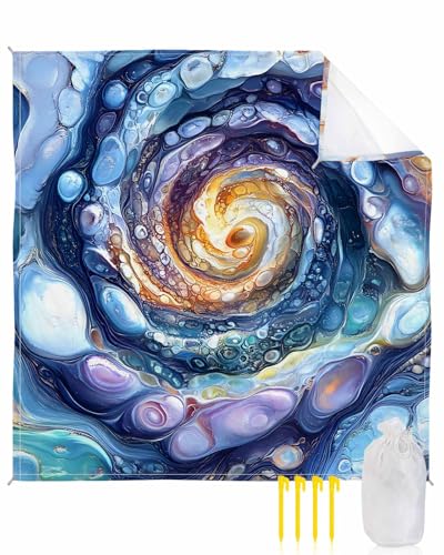 Beach Blanket Sandproof Waterproof Picnic Blankets Star River Blue Gradient Extra Large Lightweight Outdoor Beach Mat with Corner Pockets for Travel/Camping/Hiking Psychedelic Abstract Art