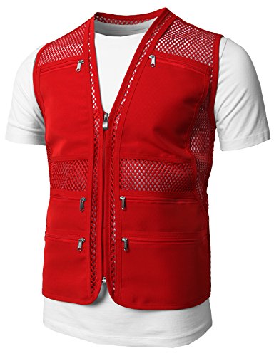 H2H Mens Casual Work Utility Hunting Travels Sports Mesh Vest with Pockets RED US M/Asia L (KMOV086)