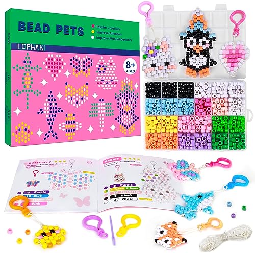 LORHAKI Bead Pets Kit Art Craft Gift for Kids Bead Animals Keychain Art Craft Set for Beginners with Instructions Pony Beads for Keychain Making Kit DIY Jewelry Making Kit for Girls