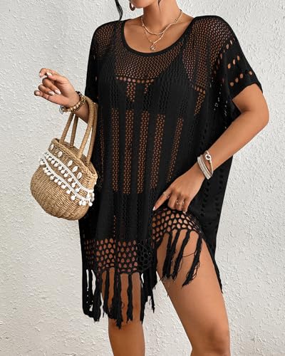 Bsubseach Crochet Swimsuit Coverup Bohemian Bathing Suit Cover Up for Women Hollow Out Knit Beach Dress2