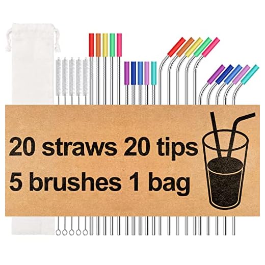 20 Pack Reusable Stainless Steel Metal Straws,10.5" & 8.5" Reusable Drinking Straws with 20 Silicone Tips 5 Straw Brushes 1 Travel Case,Eco Friendly Extra Long Metal Straw Fit for 20 24 30 oz Tumbler