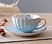 Jusalpha® Porcelain Tea Cup and Saucer Coffee Cup Set with Saucer and Spoon FD-TCS04 (Set of 6, Blue)