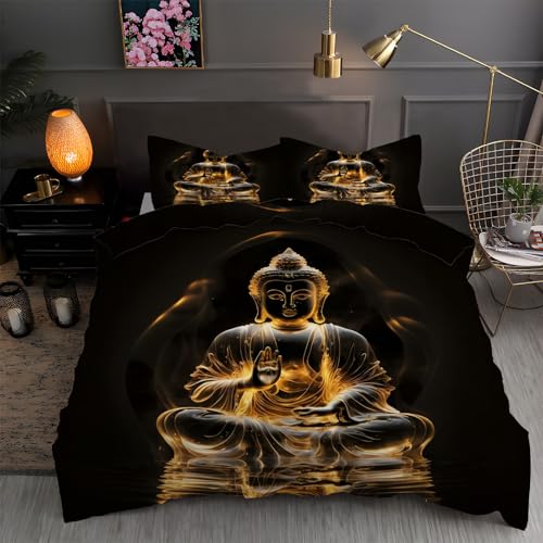 LLSZAHD Housse de Couette 220x240 Bouddha - Parure de Lit 2 Personne Motif Cristal Ensemble de Literie Microfibre Housse Couette avec Fermeture éClair et 2...