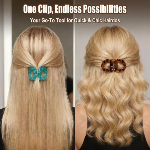 Image of 2 Pcs Hair Clutchers for Women, Magnetic Hair Clip, 2-in-1 Section Clips for Hair Styling, Daily Use and Professional Salon Clutcher Hair Accessories, Black Brown Print Hair Claw Clips (Checkered Pattern And Brown Leopard Print)