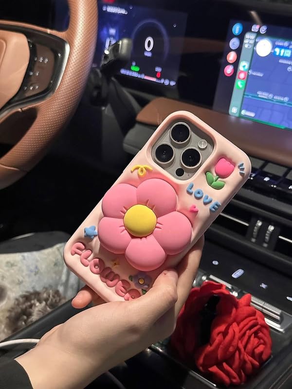 Image of COVERLY for Apple iPhone 12 Pro Cute 3D Flower Petal Love Cartoon Case,Full Protective Case Kawaii Adorable Kitty Pink Floral Pop Case with Holder Soft Silicone Fashion Aesthetic Cover