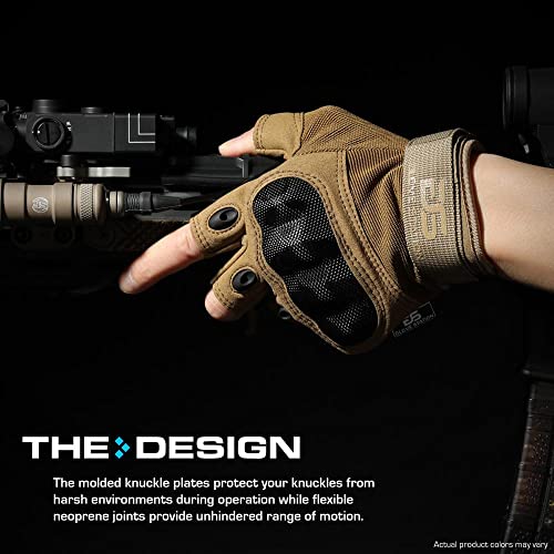 Glove Station- Fingerless Knuckle Tactical Gloves For Men - Motorcycle Gloves For Tactical Shooting, Airsoft, Hunting, Police Work And Hiking - Tan/Small #TOP1