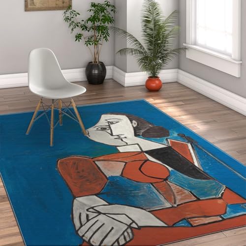 Tapis bleu orange de chambre lavable en machine 60x120