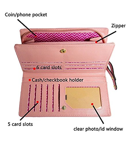 Women's Wallet Cute Cat Wallet Coin Purse Bifold Long Purse with Zipper Pink3