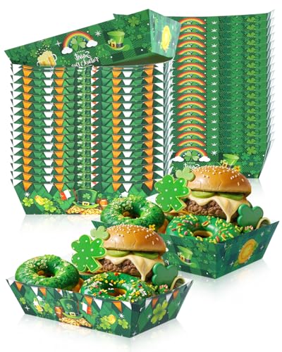 Glavatrix 24 PCS St. Patricks Day Paper Food Trays, Green Snack Serving Trays Decorations for Irish Food, Disposable Paper Platters for St. Patricks Day Party Supplies, Snack Bar, Family Gatherings