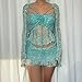 YMADREIG Womens Mermaid Top Sparkle Sequin Short Skirt Set Sexy 3 Piece Party Outfits Y2k Crochet Knitted Mesh Crop Tops