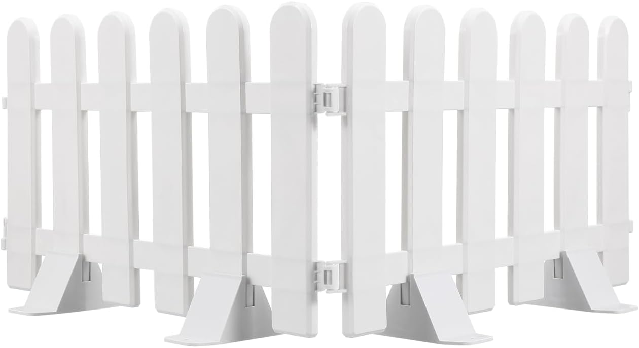 BESPORTBLE 2Pcs White Plastic Garden Fence with 4 Bases, Decorative Landscape Edging for Yard, Flower Bed, Courtyard, 19.68 X 11.81 Inches