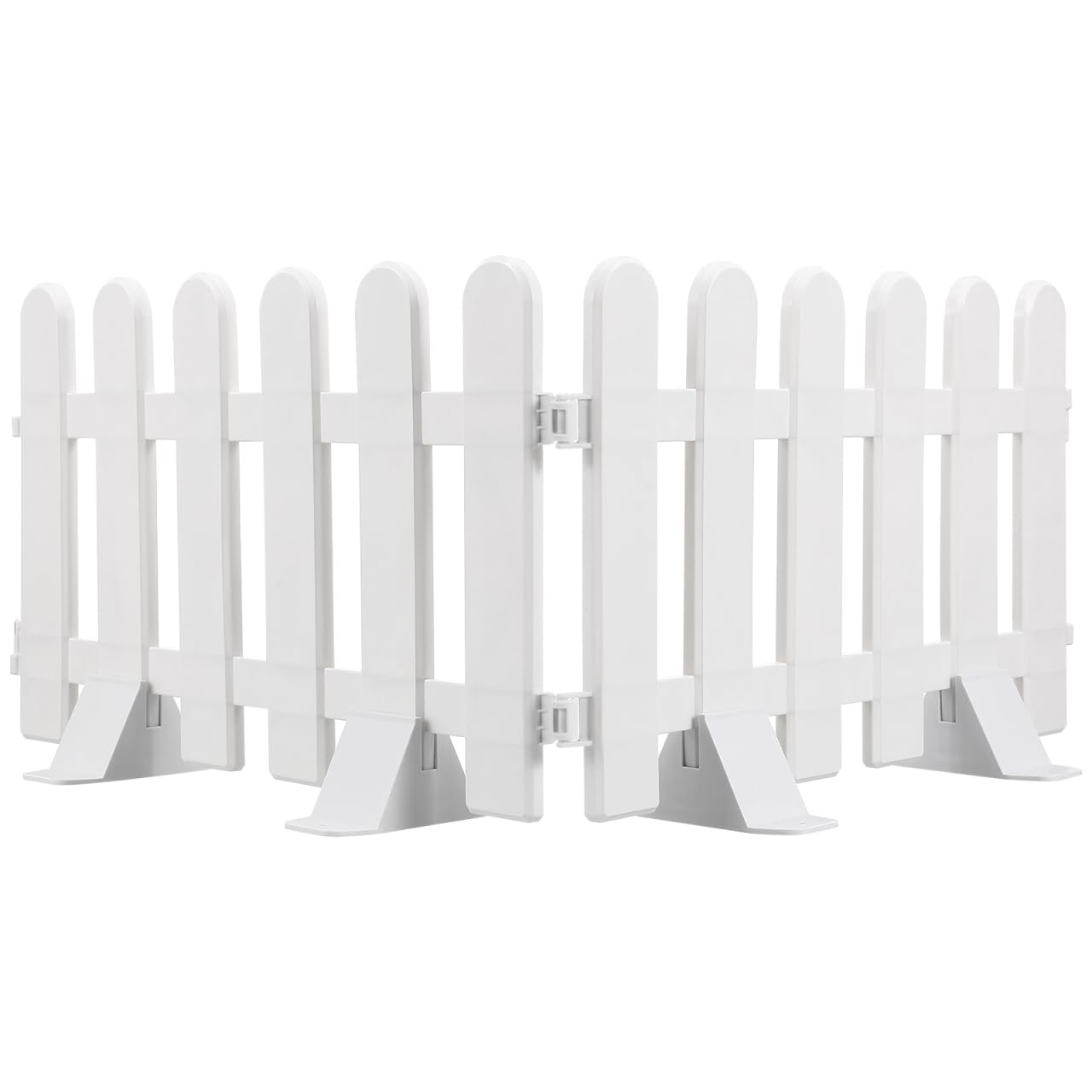 Besportble Garden Fence Panels 2 Pcs White Plastic Picket Fence with 4 Bases for Courtyard Lawn Garden Border Edging Landscape Decoration