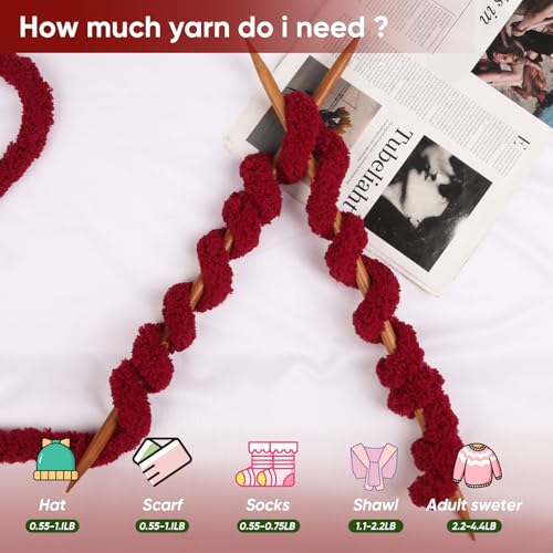 Image of 8 Packs Jumbo Chunky Chenille Yarn - 1820g(64oz) 254 Yards (761ft) Bulky Yarn - Chunky Yarn for Hand Knitting Blanket,Cushions, Pet Bed - Soft and Durable(Wine Red)