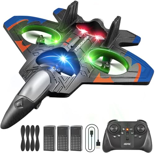 4DRC V32 Foam RC Planes with 3 Batteries, Remote Control Airplanes for Kids Adults 8-16, RC Drone Airplane Helicopter Fighter Jet with Light, 360° Flip, Stunt Roll, Airplane Toy Gifts for Kids Boys Adults Beginners