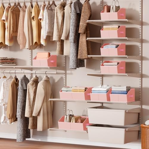 Image of Homsorout Storage Bins for Shelves - Large Trapezoid Closet Shelf Organizer, Fabric Organization Bins with Handles, Storage Baskets for Clothes, Towel, Purse, 4 Pack, Pink